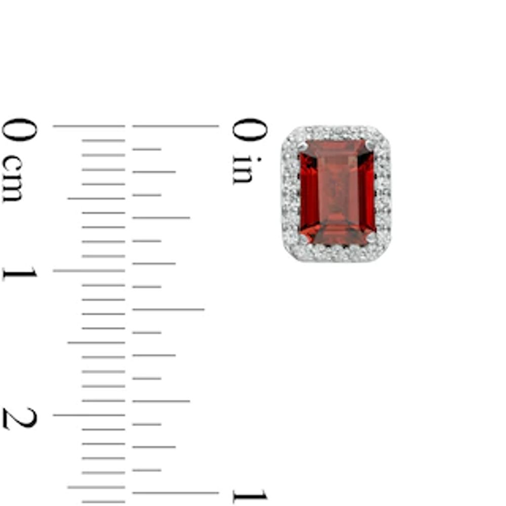 Emerald-Cut Simulated Garnet and Lab-Created White Sapphire Octagonal Frame Stud Earrings in Sterling Silver|Peoples Jewellers