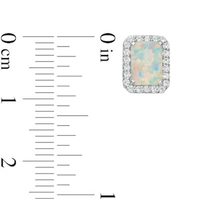 Emerald-Cut Lab-Created Opal and White Sapphire Octagonal Frame Stud Earrings in Sterling Silver|Peoples Jewellers