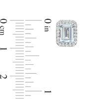 Emerald-Cut Simulated Aquamarine and Lab-Created White Sapphire Octagonal Frame Stud Earrings in Sterling Silver|Peoples Jewellers