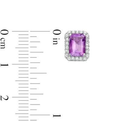Emerald-Cut Lab-Created Amethyst and White Sapphire Octagonal Frame Stud Earrings in Sterling Silver|Peoples Jewellers