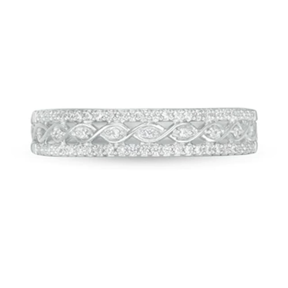 0.09 CT. T.W. Diamond Twist Triple Row Anniversary Band in 10K White Gold|Peoples Jewellers