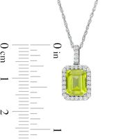 Emerald-Cut Simulated Peridot and Lab-Created White Sapphire Octagonal Frame Drop Pendant in Sterling Silver|Peoples Jewellers