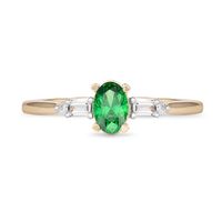 Oval Emerald and 0.10 CT. T.W. Baguette and Round Diamond Side Accent Ring in 10K Gold|Peoples Jewellers