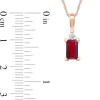 Emerald-Cut Ruby and Diamond Accent Drop Pendant in 10K Rose Gold|Peoples Jewellers