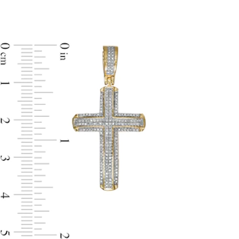 Men's 0.24 CT. T.W. Diamond Layered Stepped Edge Cross Necklace Charm in 10K Gold|Peoples Jewellers