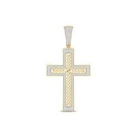 Men's 0.50 CT. T.W. Diamond Frame Chain Link Layered Cross Necklace Charm in 10K Gold|Peoples Jewellers