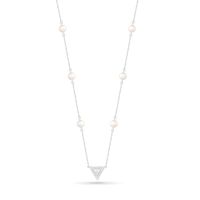 4.0mm Freshwater Cultured Pearl and White Lab-Created Sapphire Beaded Triangle Station Necklace in Sterling Silver|Peoples Jewellers