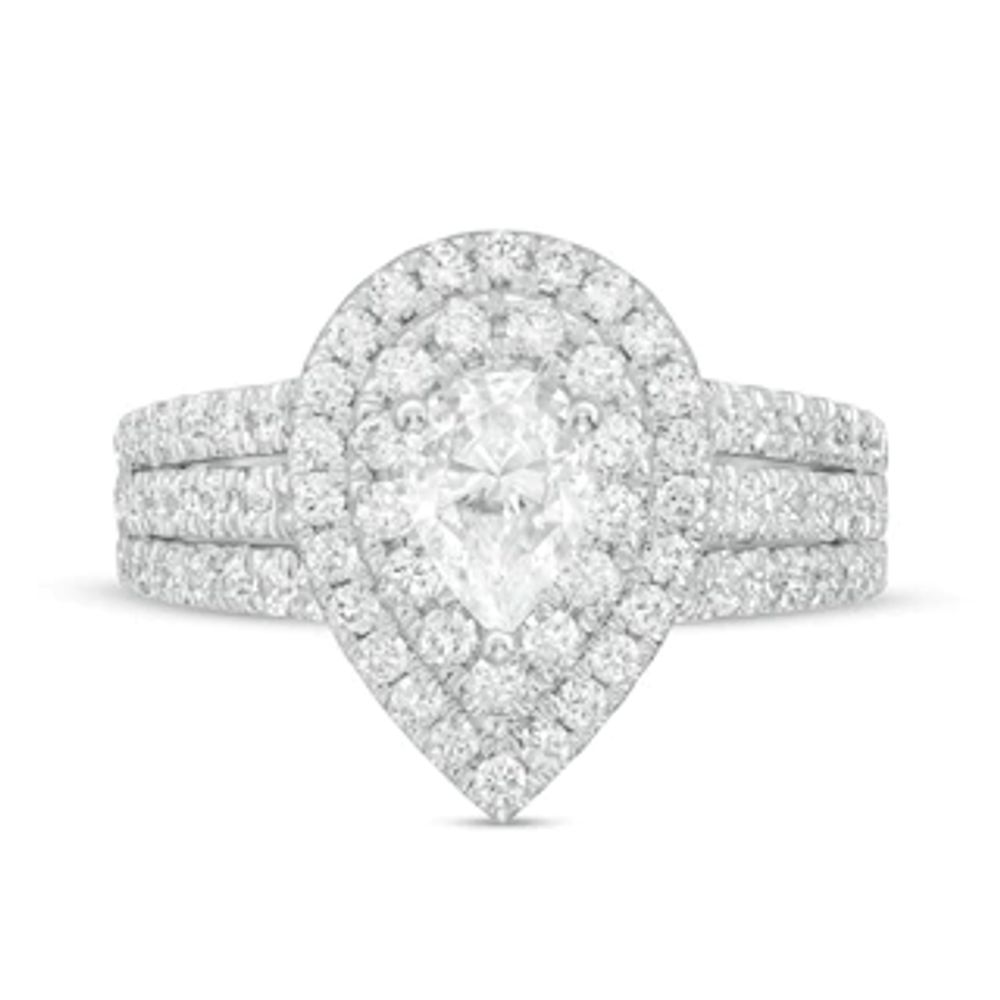 1.75 CT. T.W. Certified Lab-Created Pear-Shaped Diamond Double Frame Multi-Row Engagement Ring in 14K White Gold (F/SI2)|Peoples Jewellers