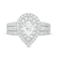 1.75 CT. T.W. Certified Lab-Created Pear-Shaped Diamond Double Frame Multi-Row Engagement Ring in 14K White Gold (F/SI2)|Peoples Jewellers