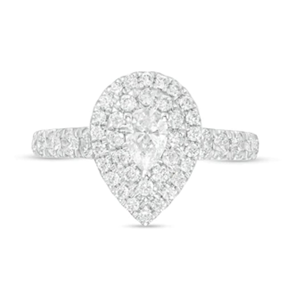 1.50 CT. T.W. Pear-Shaped Certified Lab-Created Diamond Double Frame Engagement Ring in 14K White Gold (F/SI2)|Peoples Jewellers