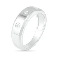 Men's 0.065 CT. T.W. Diamond Three Stone Station Wedding Band in 10K White Gold|Peoples Jewellers