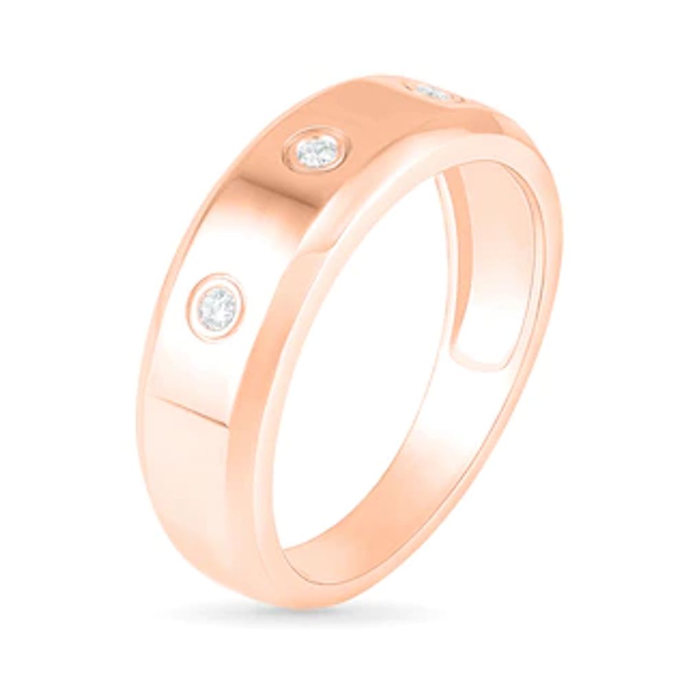 Men's 0.065 CT. T.W. Diamond Three Stone Station Wedding Band in 10K Rose Gold|Peoples Jewellers