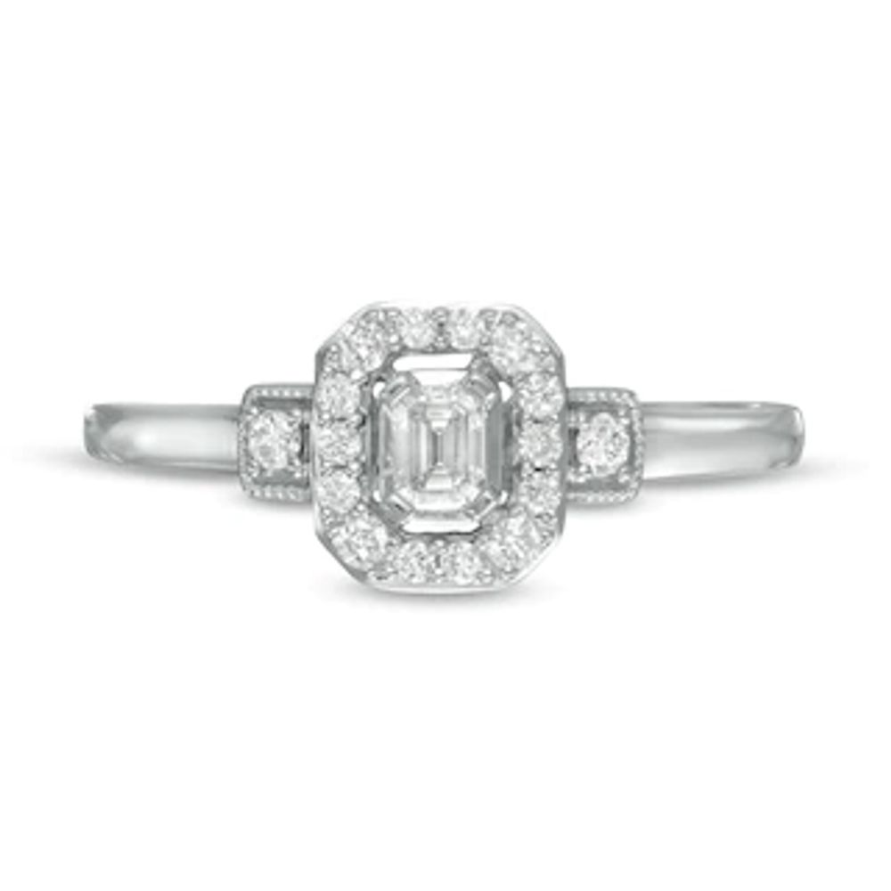 0.25 CT. T.W. Emerald-Cut Diamond Frame Vintage-Style Promise Ring in 10K White Gold|Peoples Jewellers
