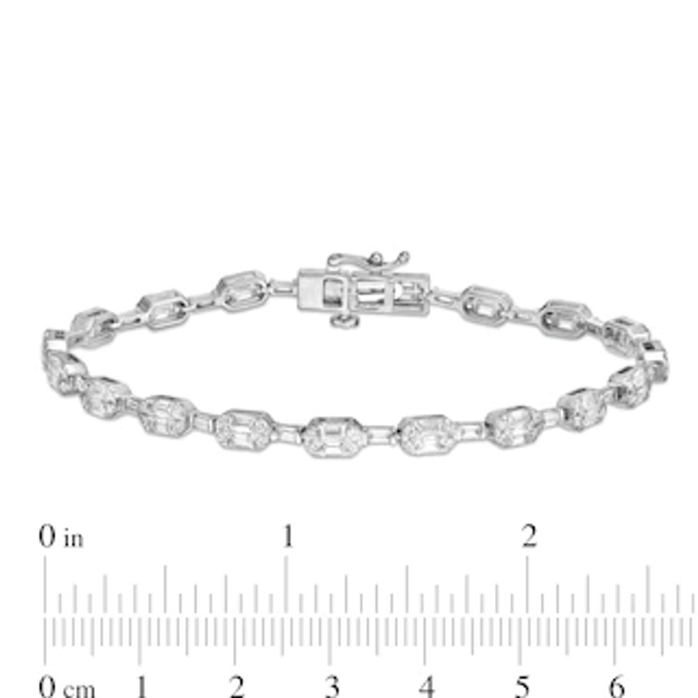 3.00 CT. T.W. Baguette and Round Diamond Alternating Bracelet in 10K White Gold - 7.25"|Peoples Jewellers