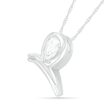 Pear-Shaped White Lab-Created Sapphire Libra Zodiac Sign Pendant in Sterling Silver|Peoples Jewellers