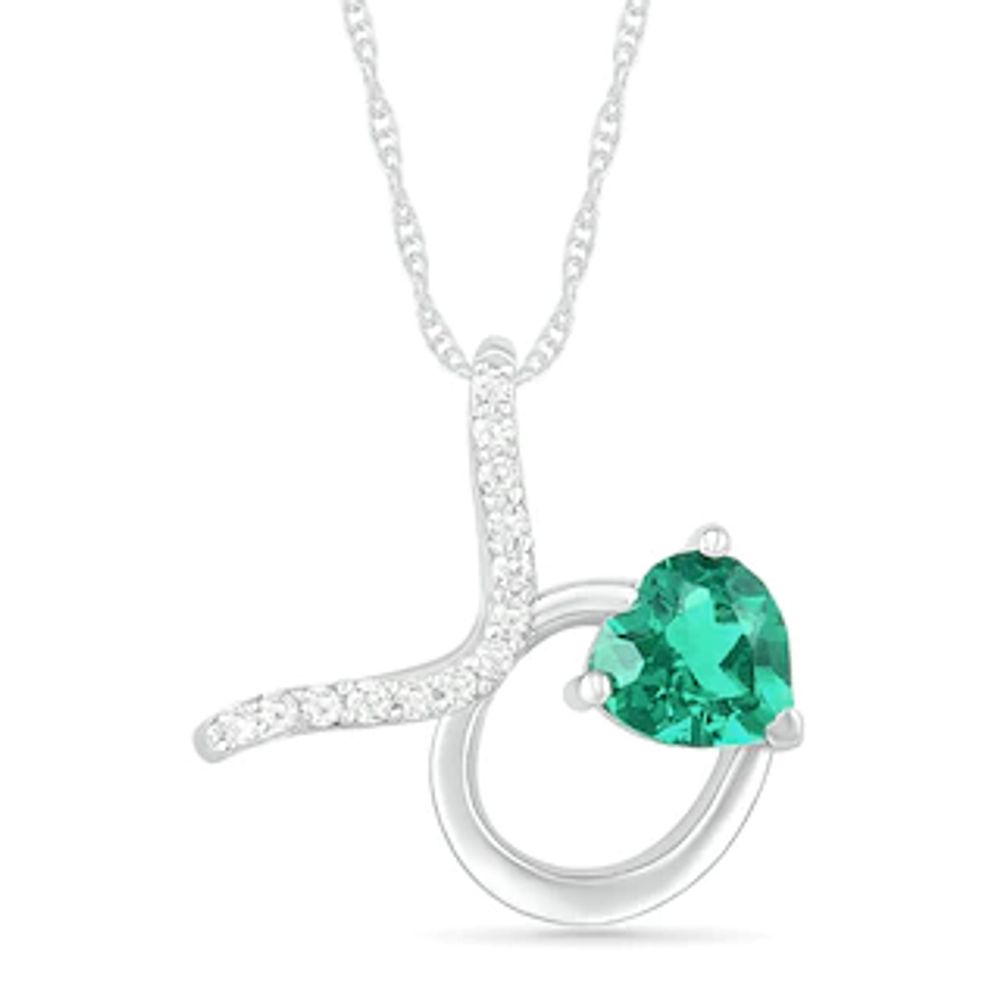 6.0mm Heart-Shaped Lab-Created Emerald and White Sapphire Taurus Zodiac Sign Pendant in Sterling Silver|Peoples Jewellers
