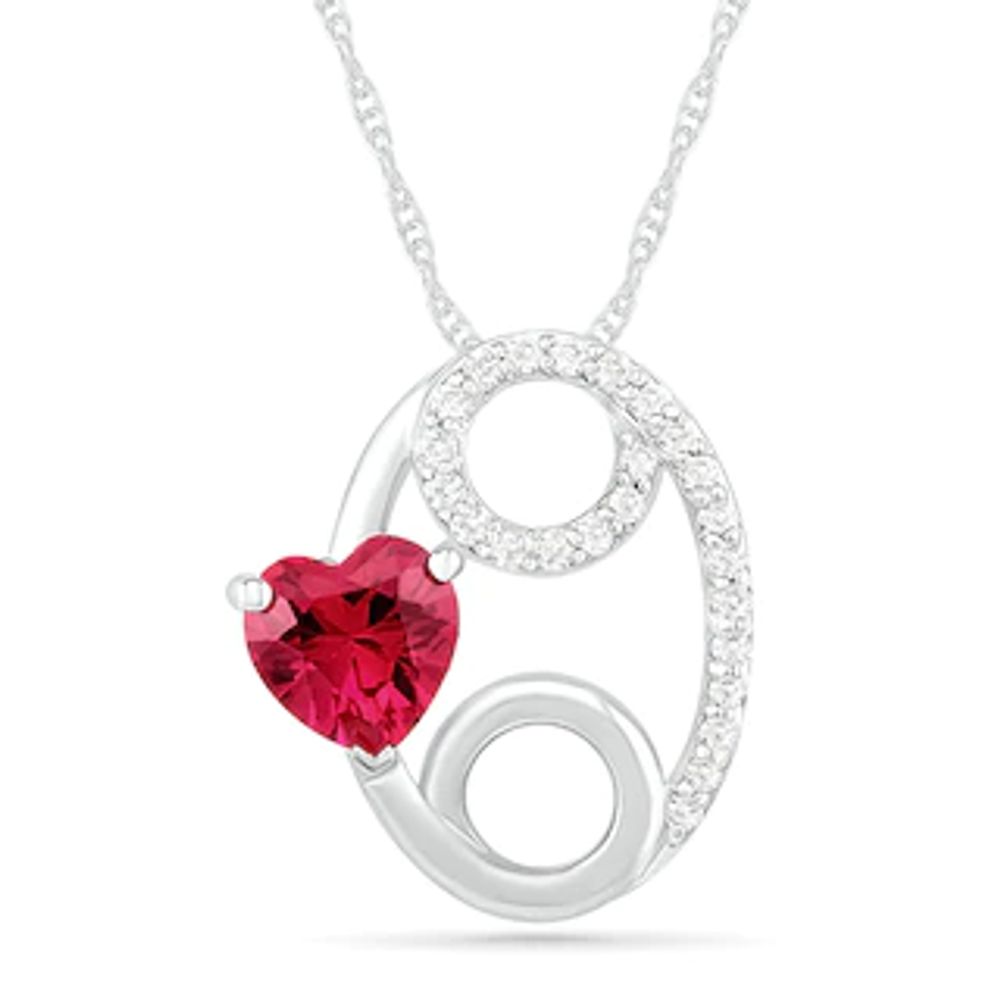 6.0mm Heart-Shaped Lab-Created Ruby and White Sapphire Cancer Zodiac Sign Pendant in Sterling Silver|Peoples Jewellers