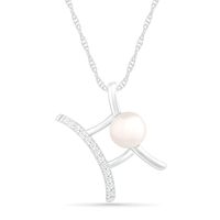 6.0mm Freshwater Cultured Pearl and White Lab-Created Sapphire Gemini Zodiac Sign Pendant in Sterling Silver|Peoples Jewellers