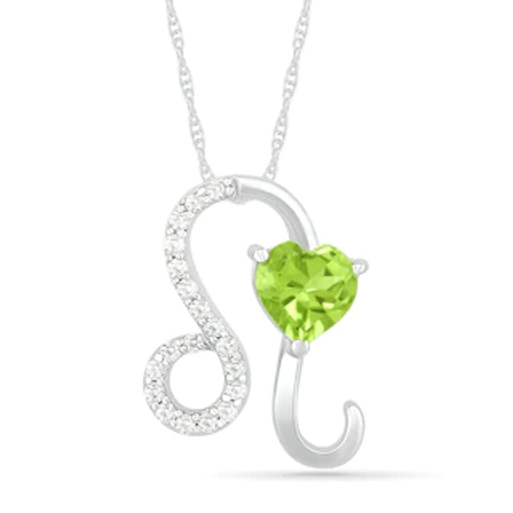 6.0mm Heart-Shaped Peridot and White Lab-Created Sapphire Leo Zodiac Sign Pendant in Sterling Silver|Peoples Jewellers