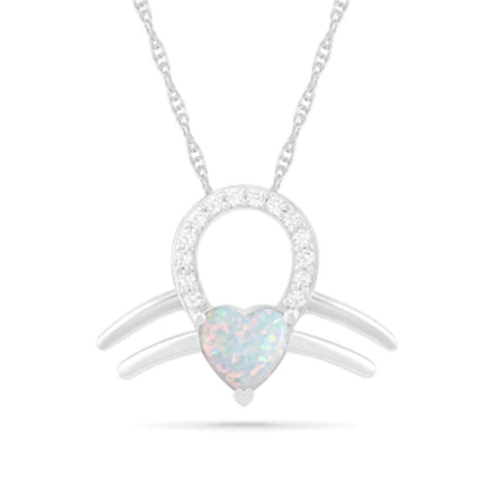 6.0mm Heart-Shaped Lab-Created Opal and White Sapphire Libra Zodiac Sign Pendant in Sterling Silver|Peoples Jewellers