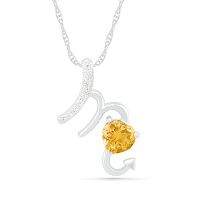 6.0mm Heart-Shaped Citrine and White Lab-Created Sapphire Scorpio Zodiac Sign Pendant in Sterling Silver|Peoples Jewellers