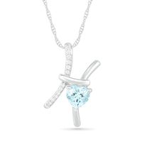 6.0mm Heart-Shaped Simulated Aquamarine and White Lab-Created Sapphire Pisces Zodiac Sign Pendant in Sterling Silver|Peoples Jewellers