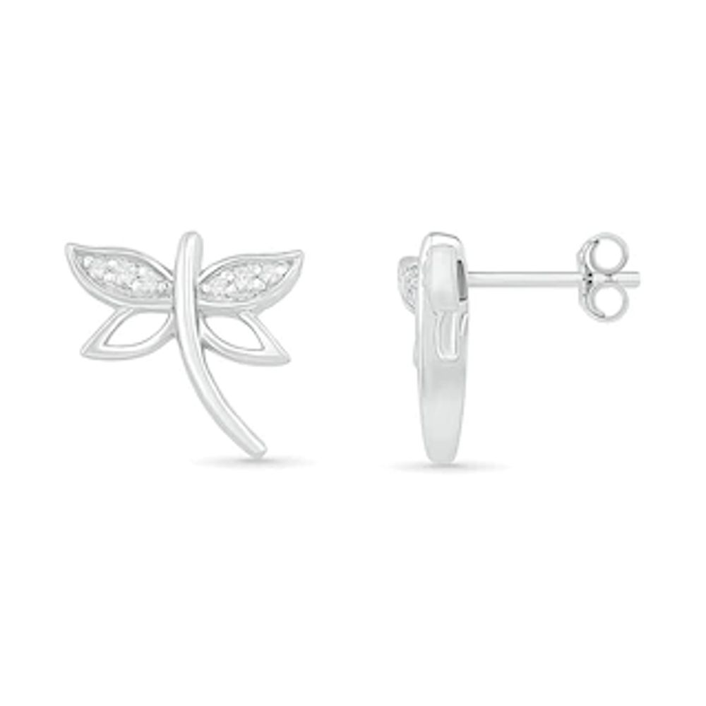 0.04 CT. T.W. Diamond Dragonfly Stud Earrings in Sterling Silver|Peoples Jewellers