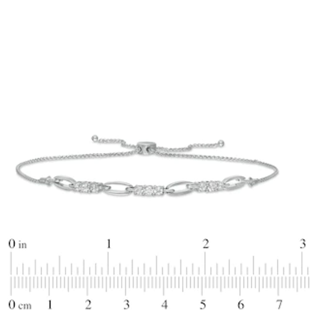 0.45 CT. T.W. Diamond Past Present Future® Link Bolo Bracelet in 10K White Gold -10.5"|Peoples Jewellers