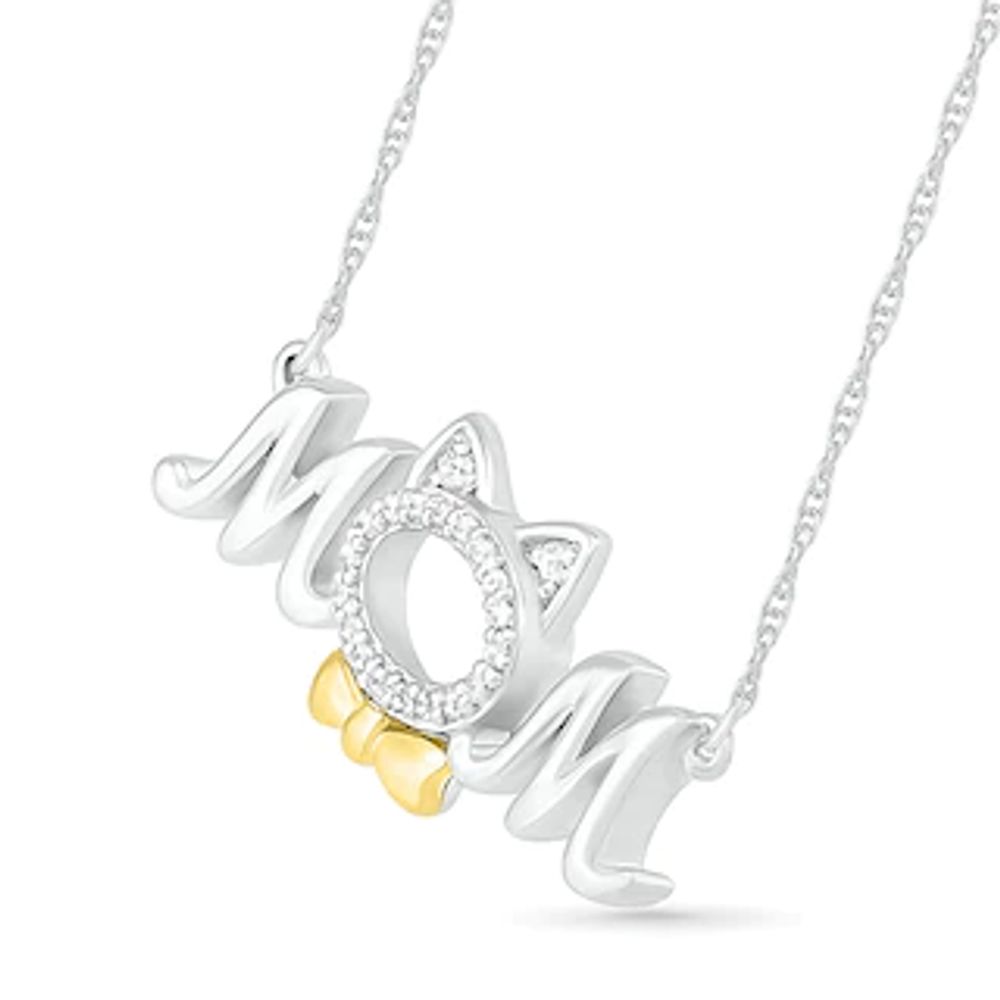 0.04 CT. T.W. Diamond "MOM" and Cat Outline Necklace in Sterling Silver and 10K Gold|Peoples Jewellers