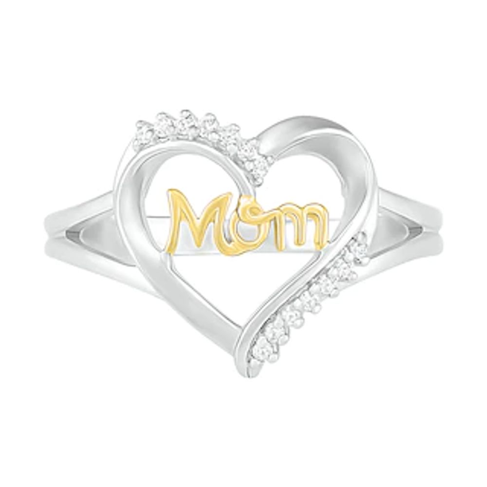 0.065 CT. T.W. Diamond "Mom" Heart Outline Ring in Sterling Silver and 10K Gold|Peoples Jewellers