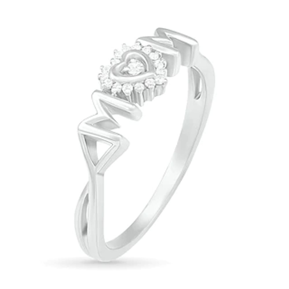 0.04 CT. T.W. Diamond Frame "MOM" with Heart Ring in Sterling Silver|Peoples Jewellers