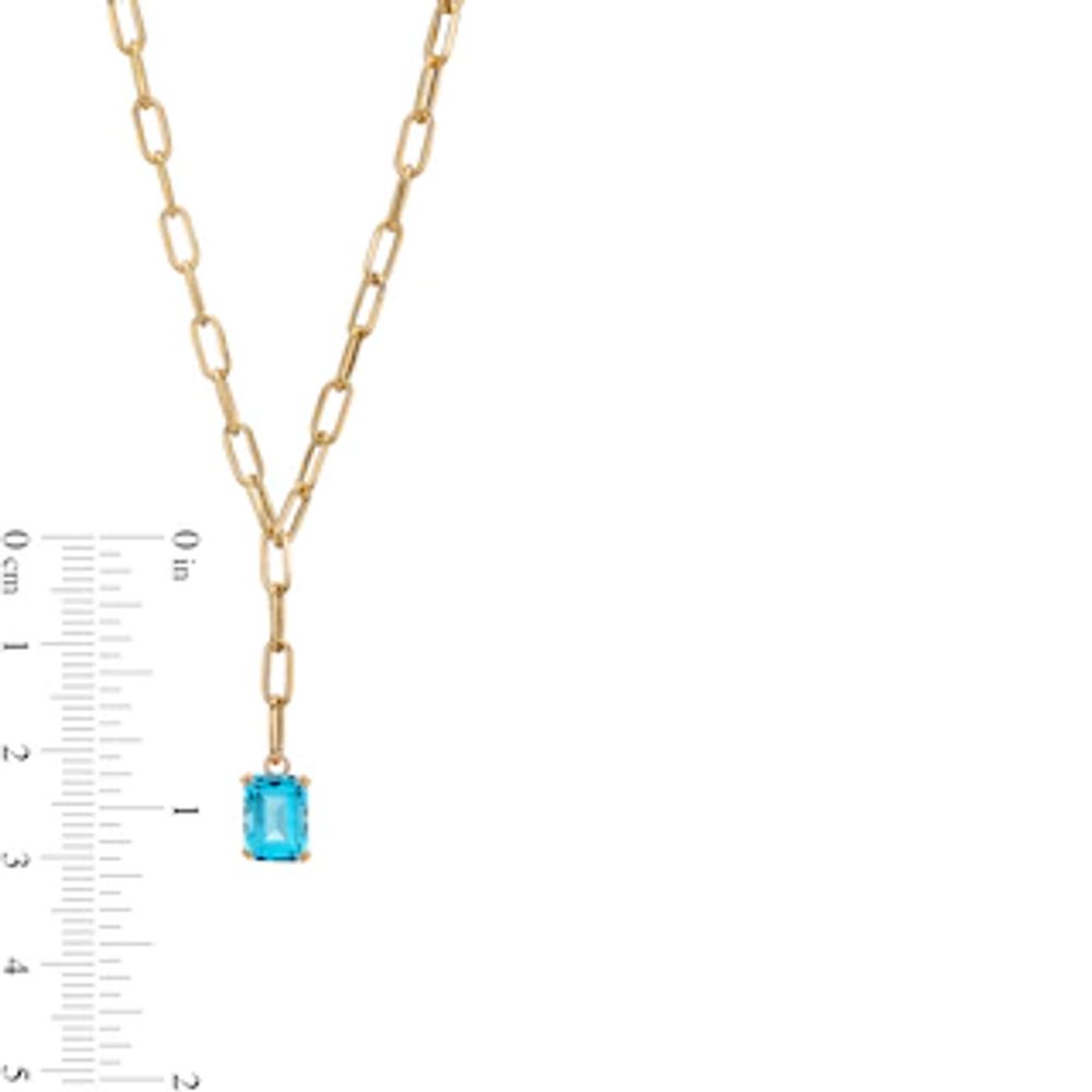Emerald-Cut Swiss Blue Topaz Solitaire and Paper Clip Chain "Y" Necklace in 10K Gold|Peoples Jewellers