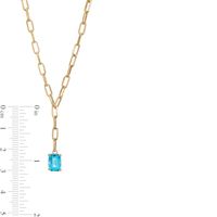 Emerald-Cut Swiss Blue Topaz Solitaire and Paper Clip Chain "Y" Necklace in 10K Gold|Peoples Jewellers