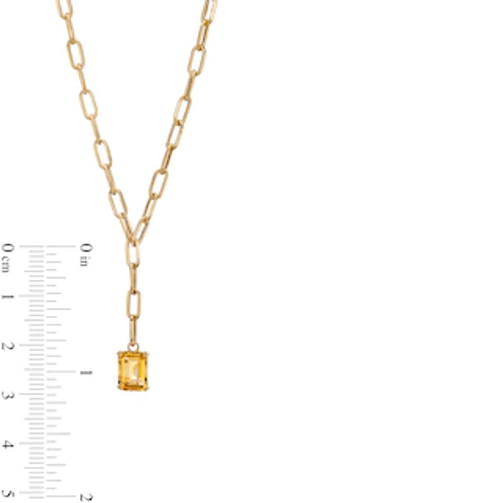 Emerald-Cut Citrine Solitaire and Paper Clip Chain "Y" Necklace in 10K Gold|Peoples Jewellers