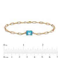 Emerald-Cut Swiss Blue Topaz Solitaire and Paper Clip Chain Bracelet in 10K Gold - 7.25"|Peoples Jewellers