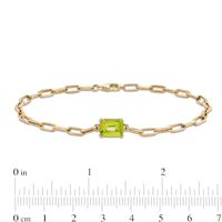 Emerald-Cut Peridot Solitaire and Paper Clip Chain Bracelet in 10K Gold - 7.25"|Peoples Jewellers