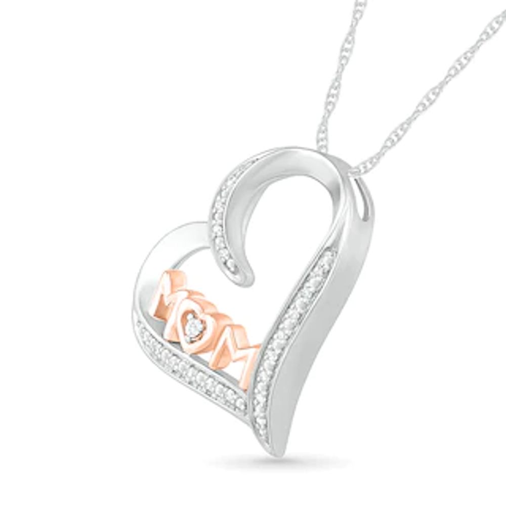 0.04 CT. T.W. Diamond Heart "MOM" Pendant in Sterling Silver and 10K Rose Gold|Peoples Jewellers
