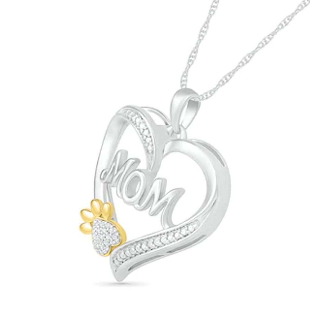 Diamond Accent Heart "Mom" with Paw Pendant in Sterling Silver and 10K Gold|Peoples Jewellers