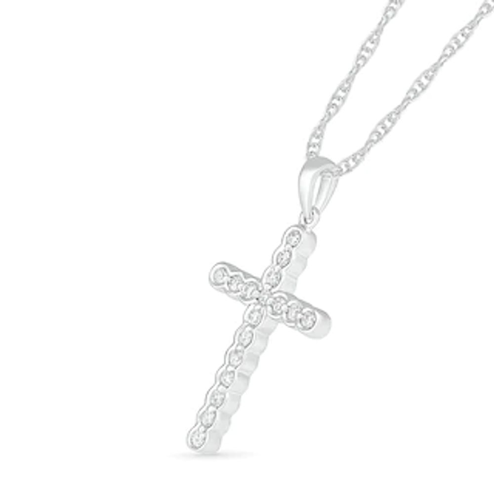 0.23 CT. T.W. Diamond Scalloped Cross Necklace in 10K White Gold|Peoples Jewellers