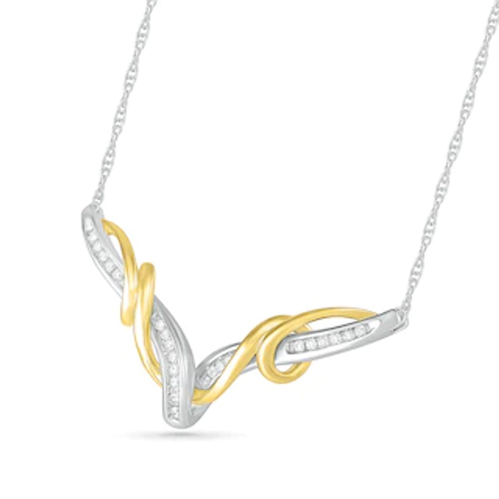 0.23 CT. T.W. Diamond "V" Twist Necklace in Sterling Silver and 10K Gold|Peoples Jewellers