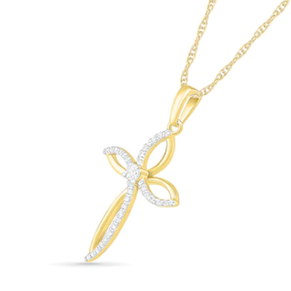 0.145 CT. T.W. Diamond Loop Cross Pendant in 10K Gold|Peoples Jewellers