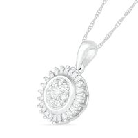 0.38 CT. T.W. Composite Baguette and Round Diamond Sunburst Pendant in 10K White Gold|Peoples Jewellers