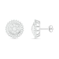 0.58 CT. T.W. Composite Baguette and Round Diamond Sunburst Stud Earrings in 10K White Gold|Peoples Jewellers