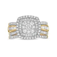 1.23 CT. T.W. Baguette and Round Multi-Diamond Double Cushion-Shape Frame Bridal Set in 10K Gold|Peoples Jewellers