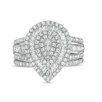 1.23 CT. T.W. Composite Baguette and Round Diamond Layered Pear-Shape Frame Bridal Set in 10K White Gold|Peoples Jewellers