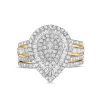 1.23 CT. T.W. Pear-Shaped Multi-Diamond Layered Triple Frame Bridal Set in 10K Gold|Peoples Jewellers