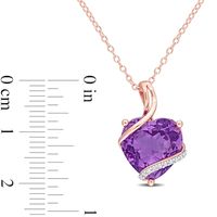 12.0mm Heart-Shaped Amethyst and 0.05 CT. T.W. Diamond Ribbon Overlay Pendant in Sterling Silver with Rose Rhodium|Peoples Jewellers