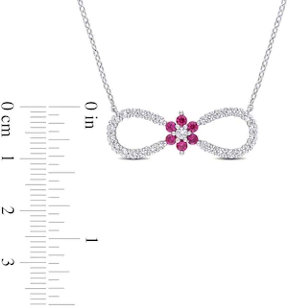 Lab-Created Ruby and White Sapphire Infinity with Flower Necklace in Sterling Silver - 17"|Peoples Jewellers