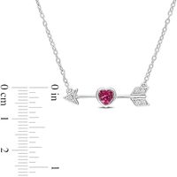 4.0mm Heart-Shaped Lab-Created Ruby, White Sapphire and Diamond Accent Arrow Necklace in Sterling Silver - 17"|Peoples Jewellers