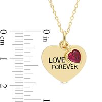 5.0mm Lab-Created Heart-Shaped Ruby Charm "LOVE YOU FOREVER" Heart Disc Pendant in Sterling Silver with Yellow Rhodium|Peoples Jewellers